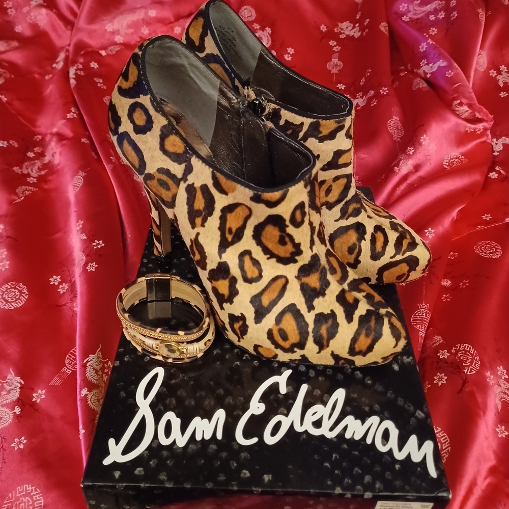 Sam Edelman Ria Leopard Bootie + FREE Matching Bracelet